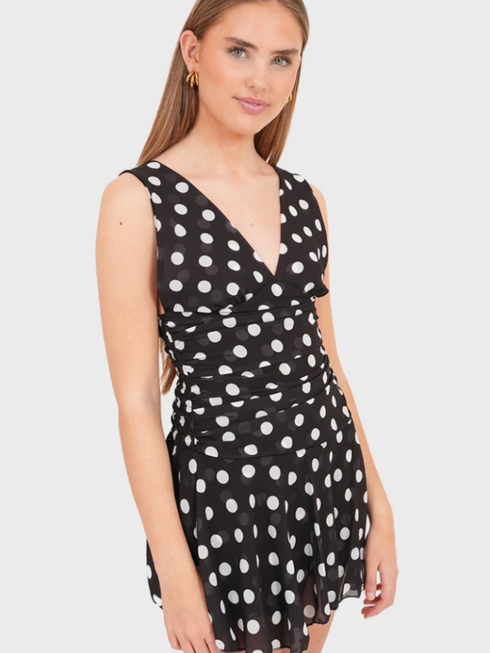 Black Polka Dot V-Neck Mini Dress